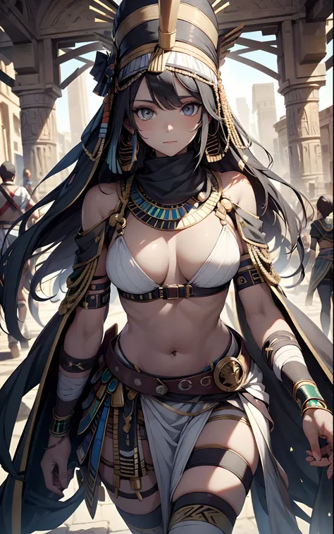 best qualityer，tmasterpiece，Ultimate resolution，downy，Extremely colorful，Colorful，Ancient Egyptian mummy beauty，Beautiful woman wrapped in bandages，Bandages all over the body，bandagens，dont have clothes，Normal posture