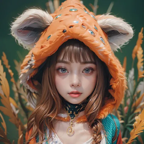 10years old girl、Photo、Fantastical、Pop Color、Loretta Luxe、flat-colors、hitornfreckles、animal hood、Plain background