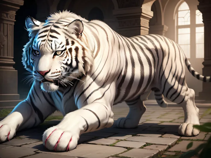 Image of a white tiger in a mythological background