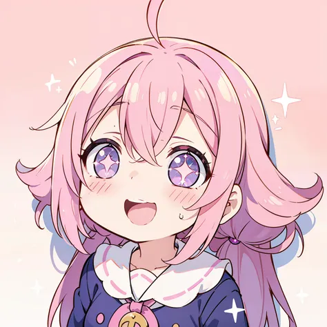 loli, pink hair, purple eyes, cum in mouth, stuck in wall, blowjob, happy, sparkling eyes