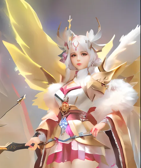 Anime - One dressed in white and pink，Stylistic image of a woman with a bow and arrow, angel knight girl, 8K high quality detailed art, G Liulian art style, as a mystical valkyrie, Anime goddess, mystical valkyrie, 2. 5 D CGI anime fantasy artwork, full - ...