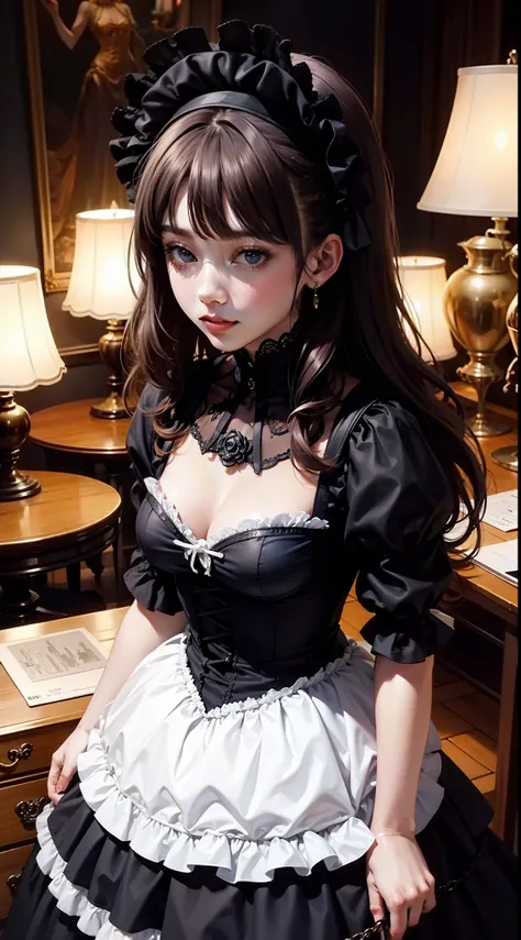 Beautiful woman in intricate Gothic Lolita Outfit