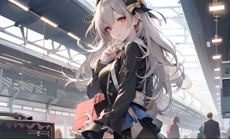 Anime girl with long hair black dress standing at train station, Kantai collection style, azur lane style, girls frontline style, A scene from the《azur lane》videogame, Girls Frontline CG, Best anime 4k konachan wallpaper, from girls frontline, Fine details...