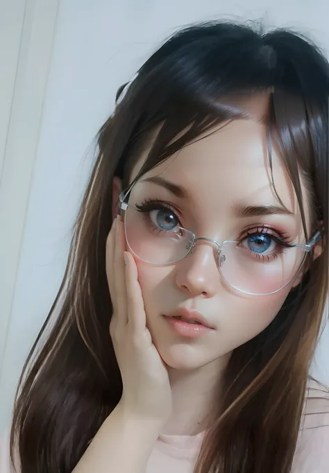 Cartoon avatar，城市，modern day，teens girl，photorealestic，Keep your mouth shut，Plastic glasses