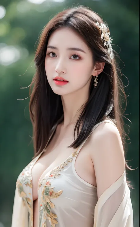 ((Best Quality, 8k, Masterpiece: 1.3)), Focus: 1.2, Perfect Body Beauty: 1.4, Buttocks: 1.2, ((Layered Haircut)), (Wet Clothes: 1.1), (Rain, Street:1.3), (Breasts: 1.2), (Hanfu: 1.2), Bare Shoulders, Bare Legs, Highly Detailed Face and Skin Texture, Fine E...