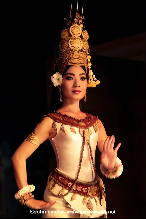 arafed woman in a traditional thai costume performing a dance, sukhothai costume, female dancer, tai costume, beautiful costume, traditional beauty, cambodia, apsaras warrior, in style of thawan duchanee, as though she is dancing, portrait of modern darna,...