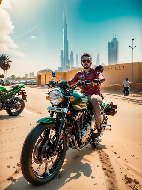 Handsome guy riding a Kawasaki H2 in dubai