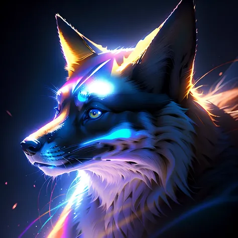 Fox with fantastic iridescent effect, multicolorido, 8k ,