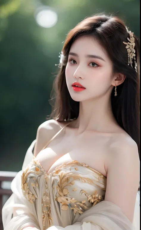 ((Best Quality, 8k, Masterpiece: 1.3)), Focus: 1.2, Perfect Body Beauty: 1.4, Buttocks: 1.2, ((Layered Haircut)), (Wet Clothes: 1.1), (Rain, Street:1.3), (Breasts: 1.2), (Hanfu: 1.2), Bare Shoulders, Bare Legs, Highly Detailed Face and Skin Texture, Fine E...