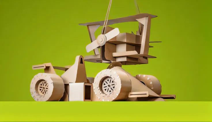 There is a picture of an engineering vehicle made of cardboard, made of cardboard, carton, papercraft, mechanized, paper craft low poly, Wooden, Paper, Robots made of cardboard boxes, wooden art toys, Cut out from cardboard, slingshot, Model kit, Cardboard...