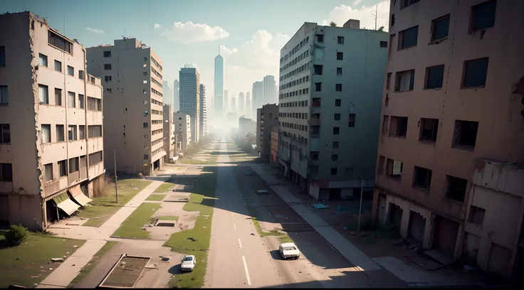 abandoned city, cinematic composition, wide angle, shot from far away --auto