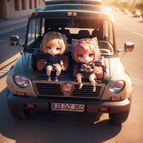 (((chibi 3d))) (Best Quality), (masutepiece), Detailed 3D chibi rendering in anime style, Featuring a cute dog and Manche Sawar, (chibi 3d:1.1), (Manche Sawar:1.3), (buses:1.3), (8K resolution), Vibrant colors, Intricate details, (Award-winning:1.2)