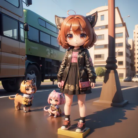 (((chibi 3d))) (Best Quality), (masutepiece), Detailed 3D chibi rendering in anime style, Featuring a cute dog and Manche Sawar, (chibi 3d:1.1), (Manche Sawar:1.3), (buses:1.3), (8K resolution), Vibrant colors, Intricate details, (Award-winning:1.2)