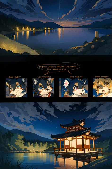 top quality, best quality, highres, masterpiece, super high resolution, detailed background, lake, nigh sky, firework, japanese yukata, 6+boys, 6+girls, absurdres(highly detailed beautiful face and eyes)perfect anatomy, good lighting, cinematic shadow(kemo...