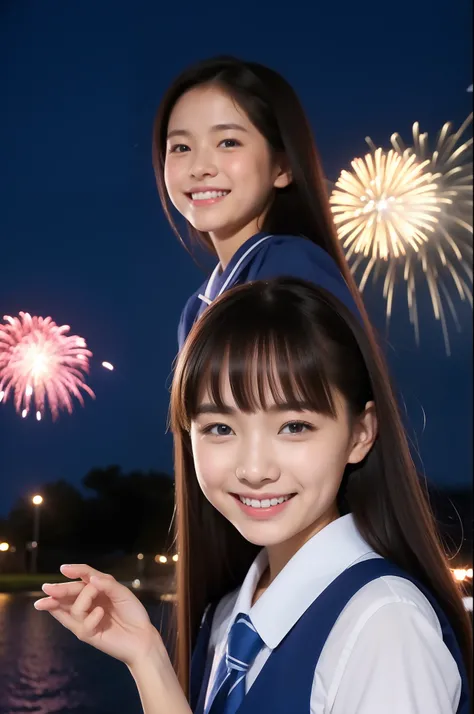 A smile、hi-school girl、校服、While doing fireworks、mare