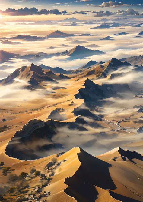 baiyun，Chao yang，Clouds cover the whole picture，scenecy，sprawling，The desert smokes