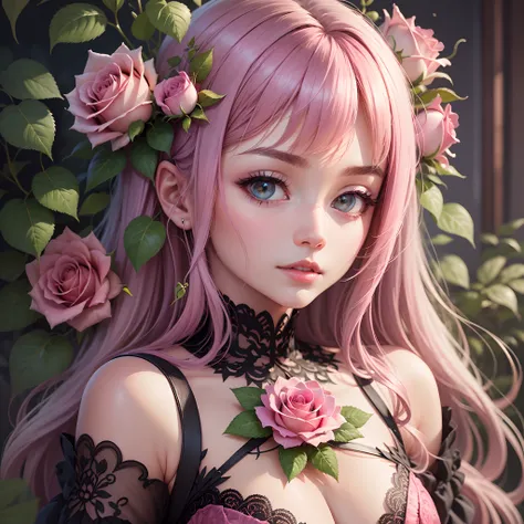 highly detailed illustration of a pink rose --auto --s2