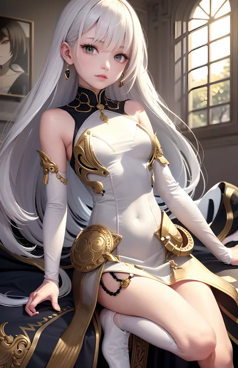 optimum，tmasterpiece，A high resolution，best qualtiy，hyper HD，super detailing，Award-Awarded，16k，独奏，（The upper part of the body），anatomy correct，Beautiful steampunk girl，Lady Knight，cute  face，high light，Gradient Beige Hair，Hairline，（（Scarlet eyes）），long eye...