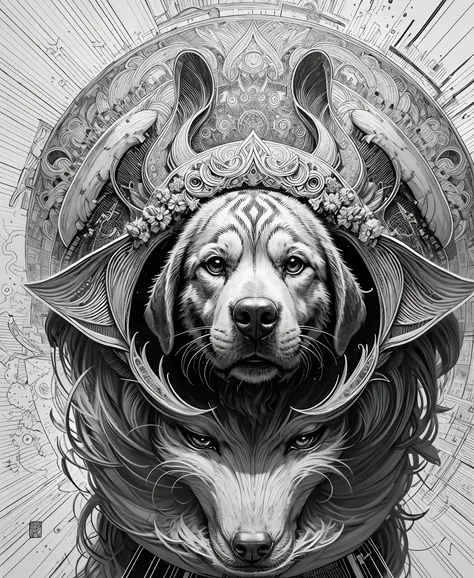 dog, mandala Beagle body, mandala dog face, fantasy, magical, mystical, unusual, black and white, wavey lines, realistic line art drawing, coloring book page , no noise, crisp thick lines, outline art, centred image, isolated on a white background --auto -...