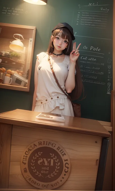 Change background in cafe in cute girl