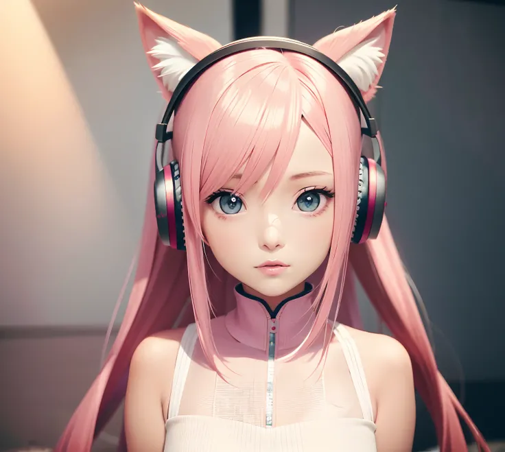 Anime - Pink hair and headphones pose for photo style girl, render of a cute 3d anime girl, beautiful anime catgirl, anime catgirl, photorealistic anime girl rendering, anime girl with cat ears, Attractive cat girl, Very beautiful anime cat girl, 3d anime ...