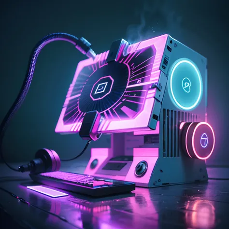 a beautiful stylized computer with neon lights, realistic style, 4k --auto --s2