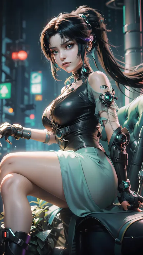 There is a woman sitting on a chair，Wearing a cats costume, cyberpunk anime girl, female cyberpunk anime girl, cyber school girl, Cyberpunk 2 0 y. o model girl, dreamy cyberpunk girl, Digital cyberpunk anime art, muted cyberpunk style, Cyberpunk costumes, ...