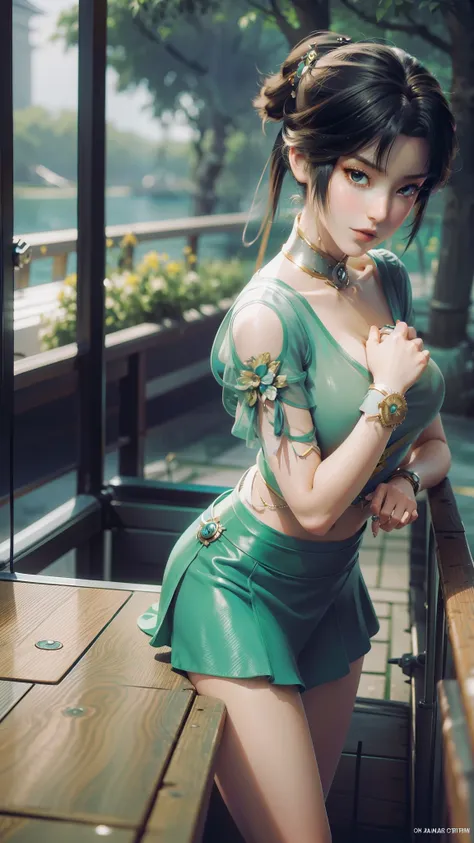 close-up of a woman in a short skirt standing on a boat, extremely detailed artgerm, range murata and artgerm, style artgerm, ar...