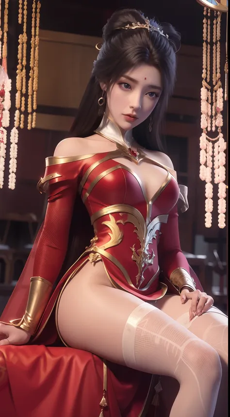 Arad woman in red dress sitting near the windowsill, cute anime waifu in a sexy dress, trending on cgstation, 8K high quality detailed art, anime barbie in sheer red stockings, highly detailed exquisite fanart, Extremely detailed Artgerm, the anime girl is...