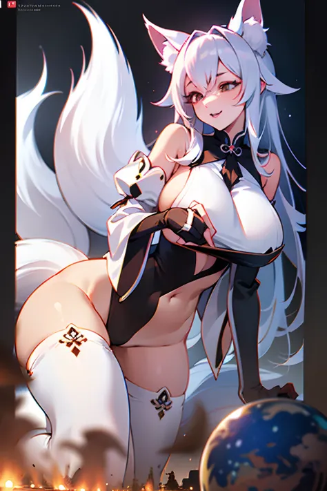 The best picture quality，Bigchest，huge tit，White color hair，nine tail fox，vacuum，Side breasts，white stockings，Side photo