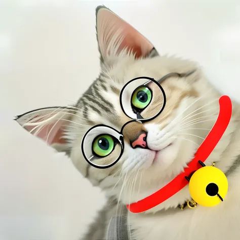 Red bell band，round frame glasses，Cat cat，Jingira cat，Erudition，There is discipline，Always the head of the kitten，Cute cats，focus-on，Round bells，rcasual，Shining with Gods eyes