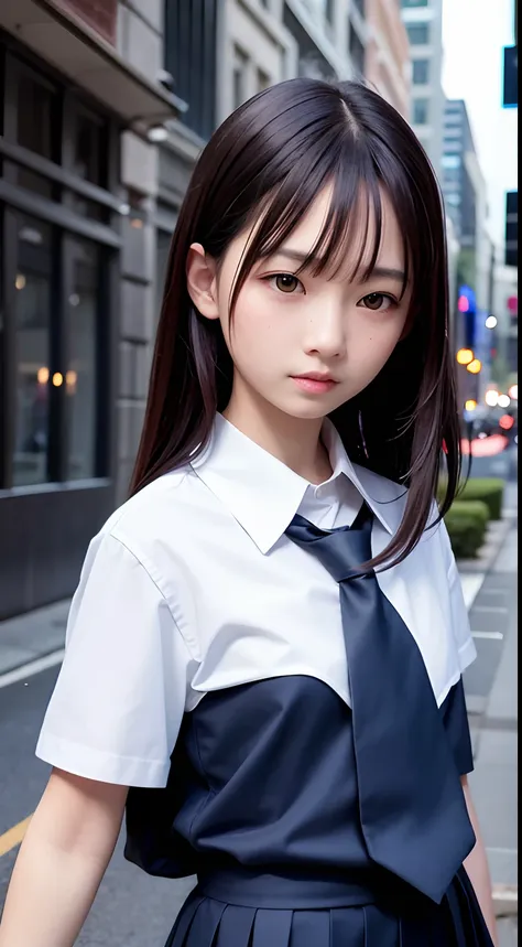 masterpiece, best quality, 8k, 85mm portrait, absurdres, beautiful girl, (night, upper body:1.5), cute, street, (school uniform,...