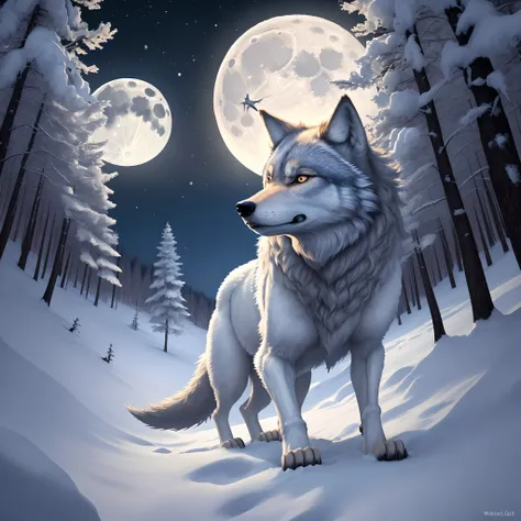 Winter Forest: Wolf Howls at the Moon