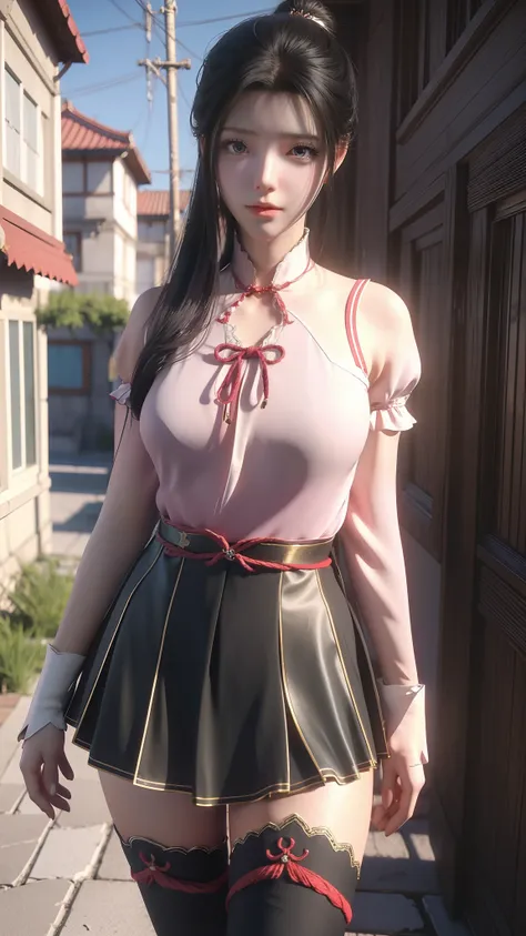 anime - style image of a woman in a short skirt and shirt, seductive anime girls, Smooth anime CG art, Surrealism female students, Surrealism female students, thighhighs and skirt, photorealistic anime girl rendering, beautiful and seductive anime woman, R...