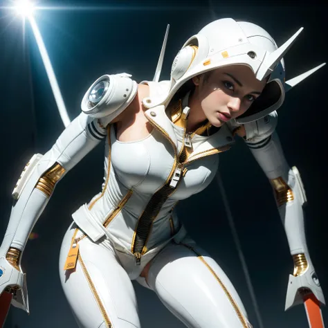 Simpatic German woman (32 years), (white space suit:1.3), open zipper, (open zipper:1.5), (pents open zipper:1.6), Space Shuttle interior, (erotic:1.2), (sexy:1.3), (star gate:1) (open chest:1), super detailed, beautiful and aesthetic, beautiful, best qual...