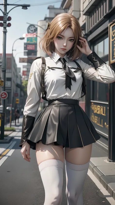 Arad woman posing for photo in short skirt and white shirt, Surrealism female students, Surrealism female students, Realistic schoolgirl, photorealistic anime girl rendering, thighhighs and skirt, 3 d anime realistic, small curvaceous loli, wearing skirt a...