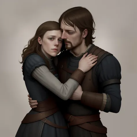 "yara greyjoy and a man hugging each other."