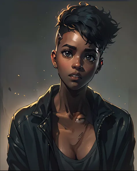 "a 20 yo woman, black skin, (hi-top fade:1.3), dark theme, soothing tones, muted colors, high contrast, (natural skin texture, hyperrealism, soft light, sharp)"