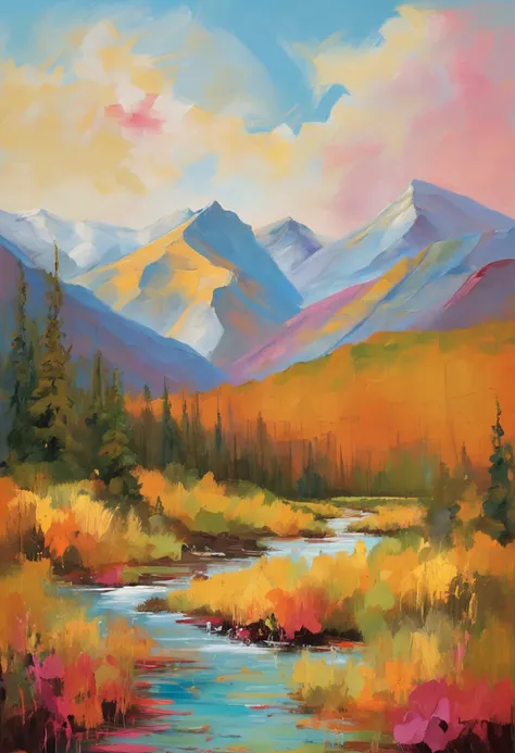 Rocky Mountains on a sunny day in vector art, strong detailed colors , super realistic 4k