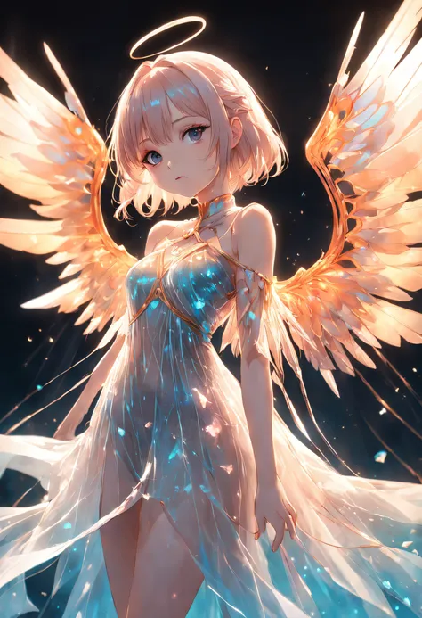 **fashion photograghy, a fashion female modewearing a dress,translucent plastic wings,angelwings, Californiaimpressionism, soft sunlight, y2kbeautiful,dreamy style 16k