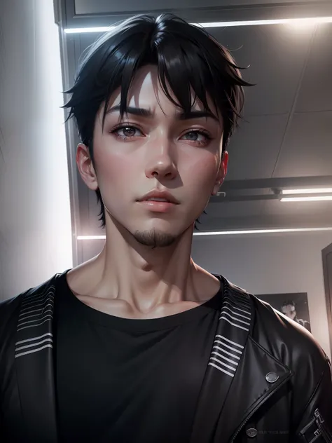 there is a man with a black shirt and a black jacket, Guviz-style artwork, realistic art style, anime realism style, drawn in anime painter studio, Rendu portrait 8k, inspired by Yanjun Cheng, Realistic anime 3 D style, Anime realism, realistic anime artst...