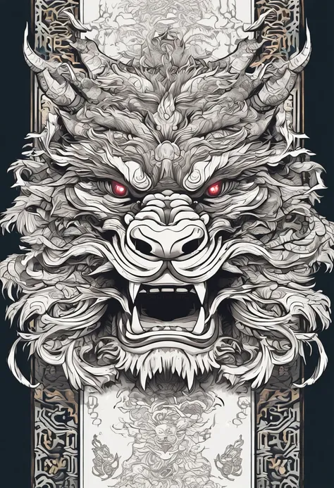 (White background:1.4),(Symmetrical:1.5),(masterpiece Chinese dragon head, In the middle,  Oriental elements),（China - chic illustration:1.2, Vector painting:1.2),(Chinese colors,senior color matching),( reasonable design, Clear lines, High sharpness,best ...