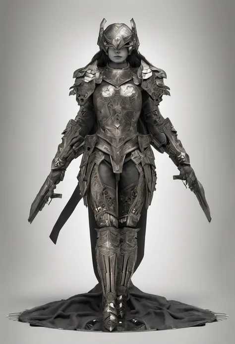 Full body wide angle shot, woman beautiful face warrior wearing heavy iron body armor, very detailed and intricate, super minimalist, elegant, gorgeous, surreal, super detailed, cinematic light, dark fantasy, ConceptArtWorld, end of the world, grumpy, mast...