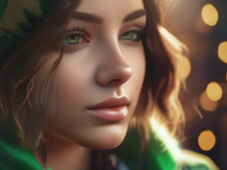 um close up de uma mulher com uma jaqueta verde e uma mochila, 8K Artgerm Bokeh, deviantart artstation cgscosiety, estilo de arte realista, estilo de arte fotorrealista, 3 d render arte do caractere 8 k, 🤤 retrato da menina, Retrato CGSetivity, Arte digita...