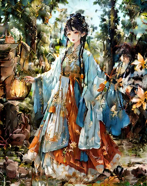 Ancient wind，vivaciousness，Bell hair ornaments，Two-dimensional girl，Orange clothes