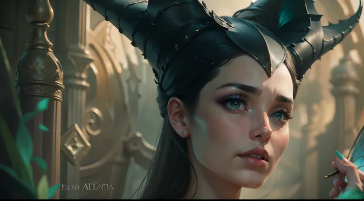 hand painted style，Works of masters，best detail，4k，Maleficent，fairy tales ,  Ana De Armas