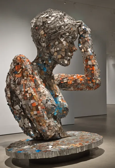 Sculpture: A fragmented mirror mosaic forming an abstract human figure, representing the complex facets of identity. by Ccile Dormeau , by Sophie Roach , by jinyoung shin,  ,(( Annie Leibovitz , Gail Albert Halaban , Lewis Hine)) , by Molly Crabapple  , by...