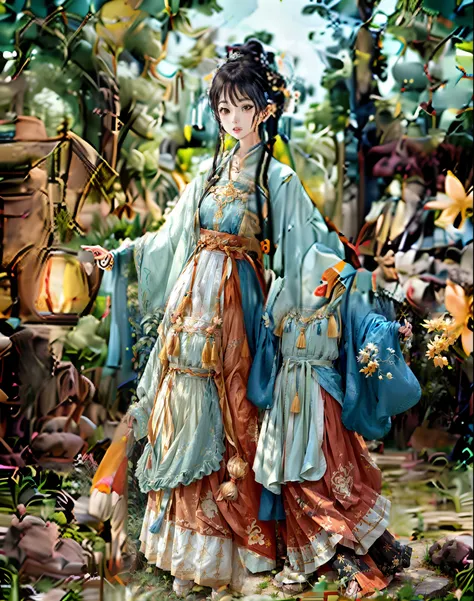 Ancient wind，vivaciousness，Bell hair ornaments，Two-dimensional girl，Orange clothes