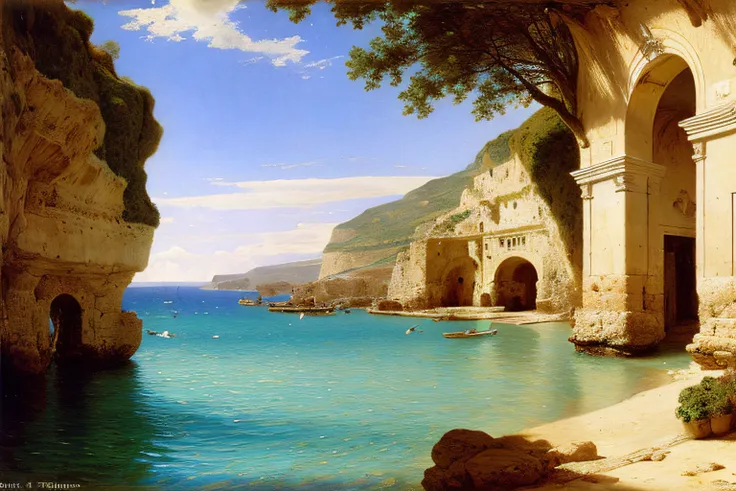 grotte, ocean, Village Alma Tadema