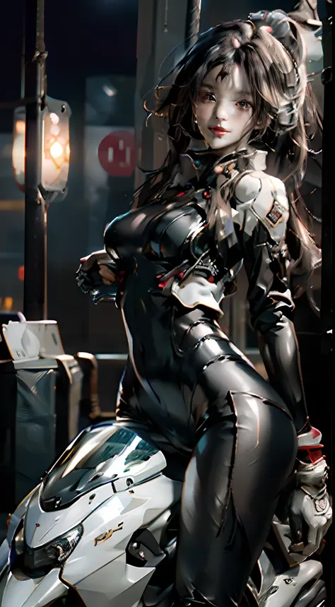 Highest image quality，Outstanding details，超高分辨率，（fidelity：1.4），The best illustration，Favor the details，Highly cohesive 1girl，He has a delicate and beautiful face，Dressed in glossy black latex tights，Wearing mecha headsets，Hold the direction controller，Ridi...